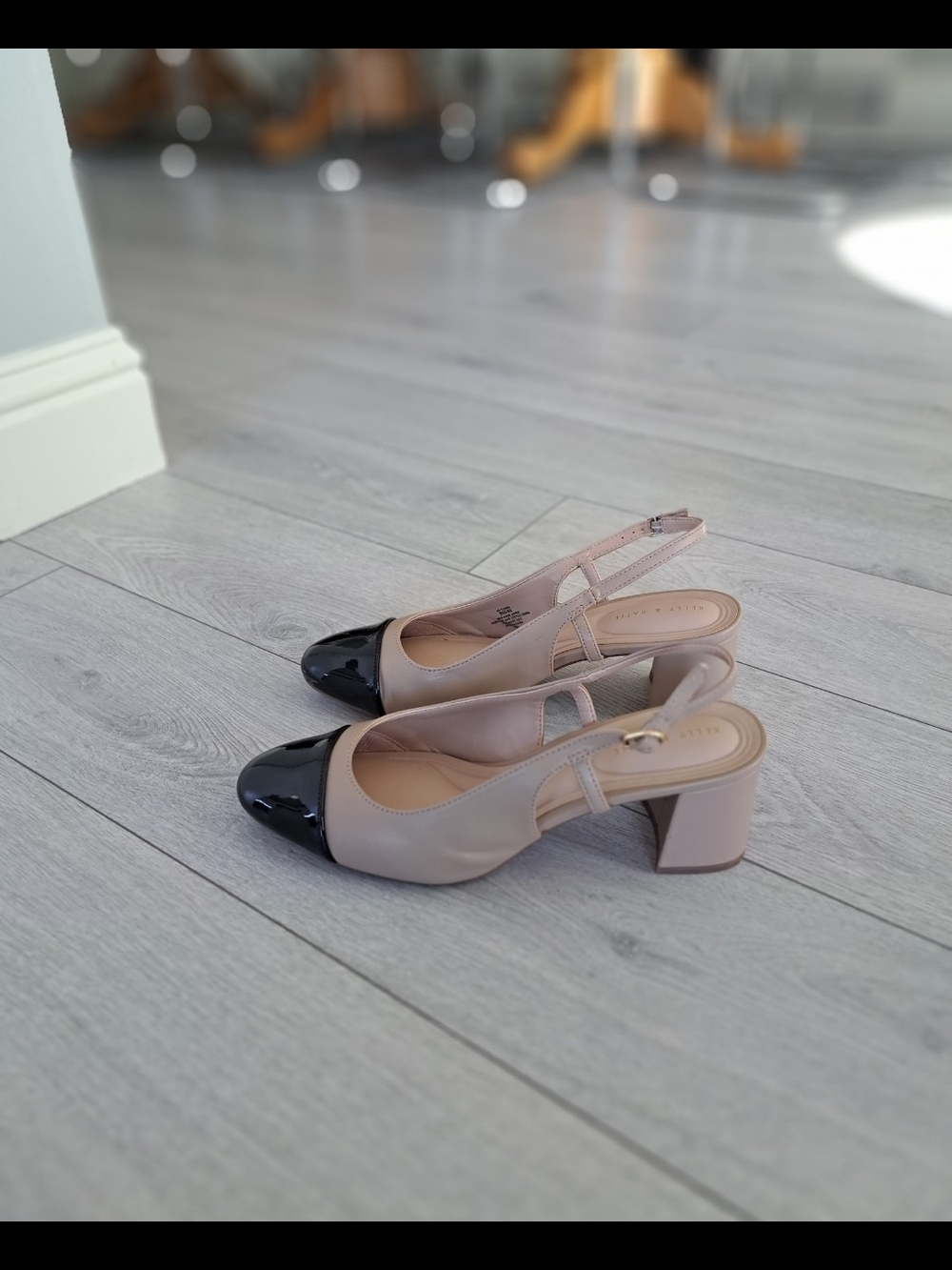 Kelly & Katie Two-Tone Slingback Block Heel in Nude and Black
